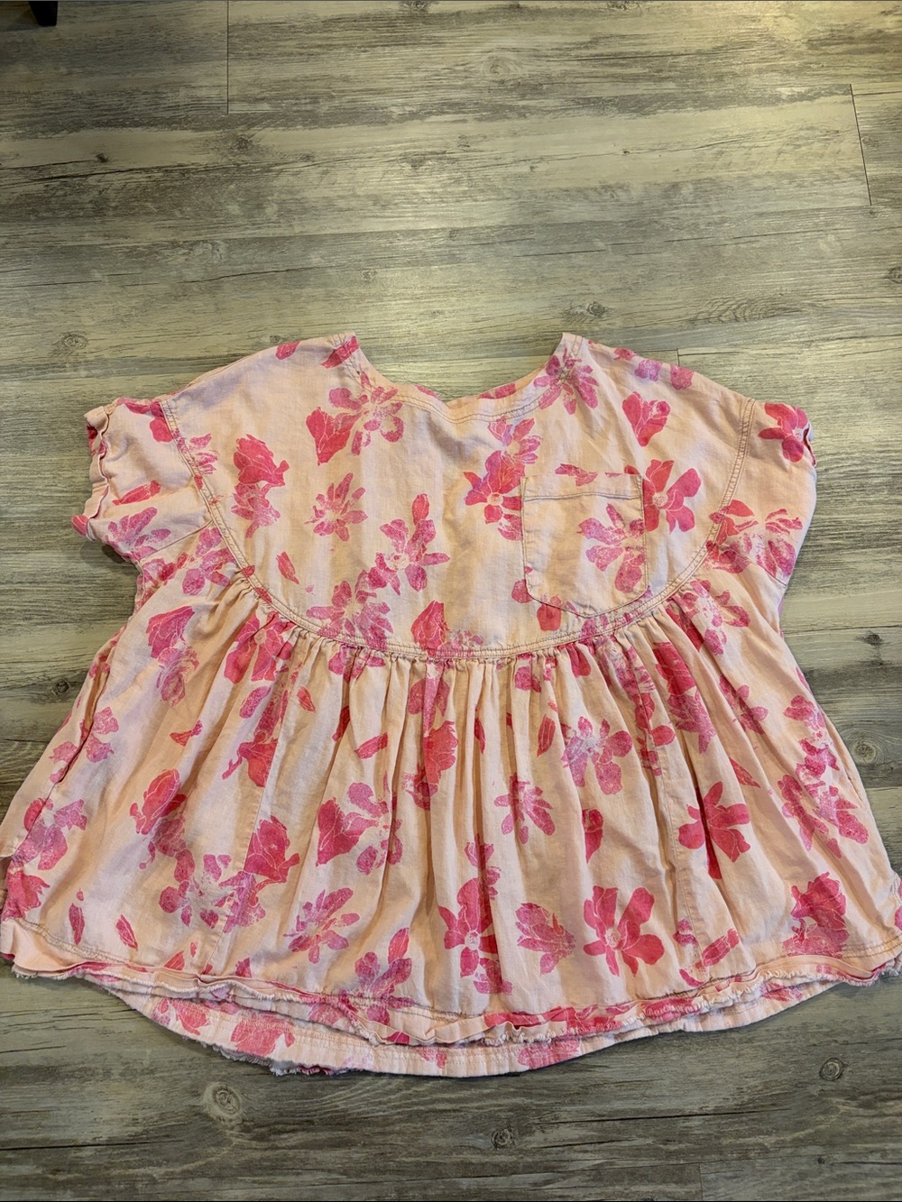 We The Free Pink Floral Short-Sleeve Peasant Top